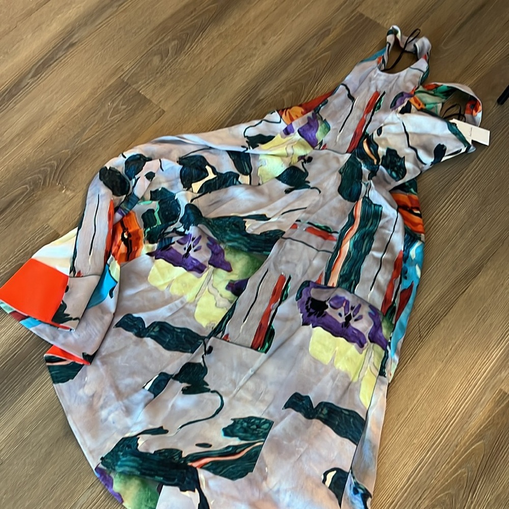NWT Paul Smith floral glitch lilac satin button-front dress - Picture 8 of 8
